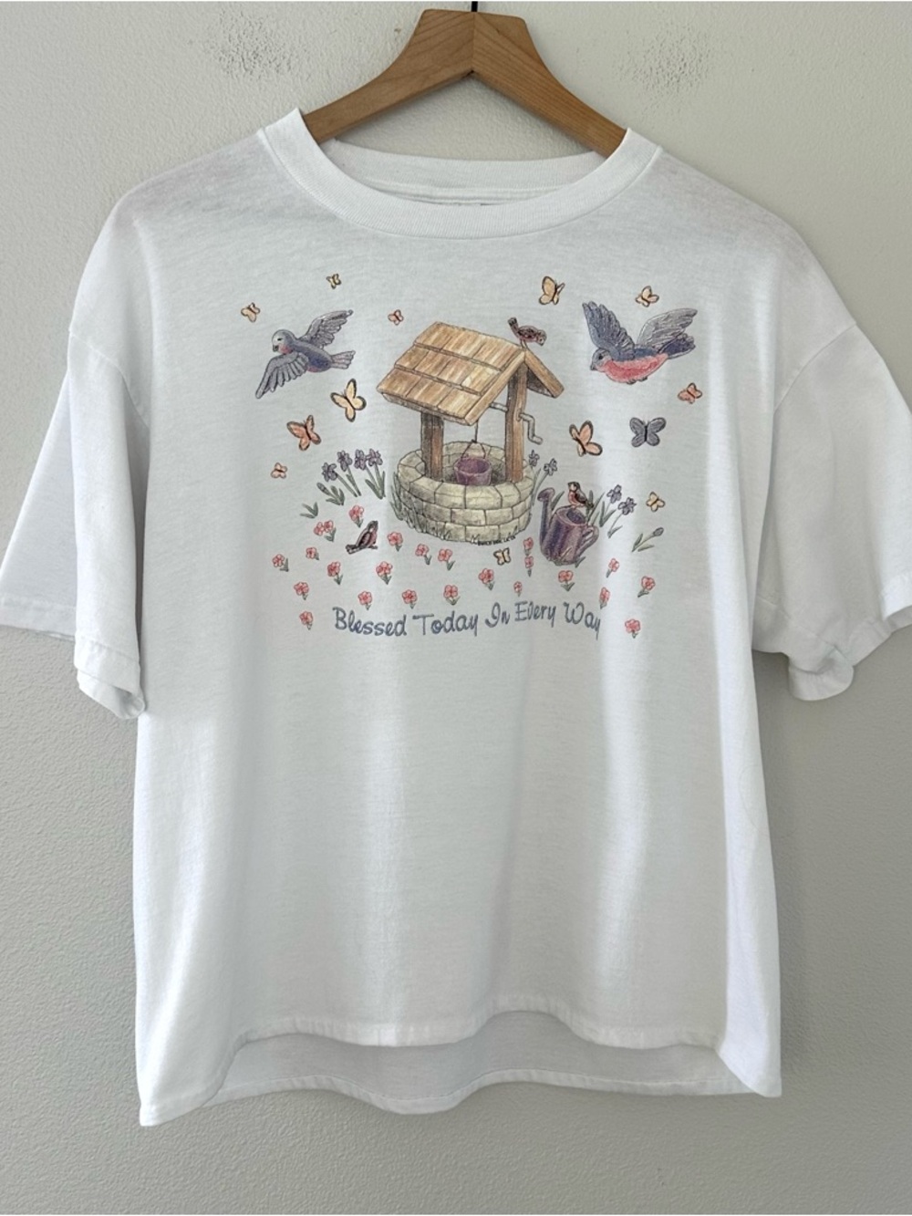 Vintage 90s Jerzees T Shirt Sz L Cottagecore Grandma Kidcore Blessed 50/50 Puff